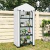 4 Tier Mini Portable Greenhouse Compact Plant Grow Shed Metal Frame PE Cover with Lockable Rolling Wheels, White
