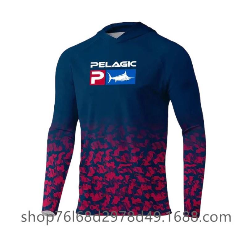 Mens Quick-Dry Ice Silk Fishing Shirt UPF 50 Long Sleeve Hooded Sun Protection Top Lightweight Outdoor Apparel