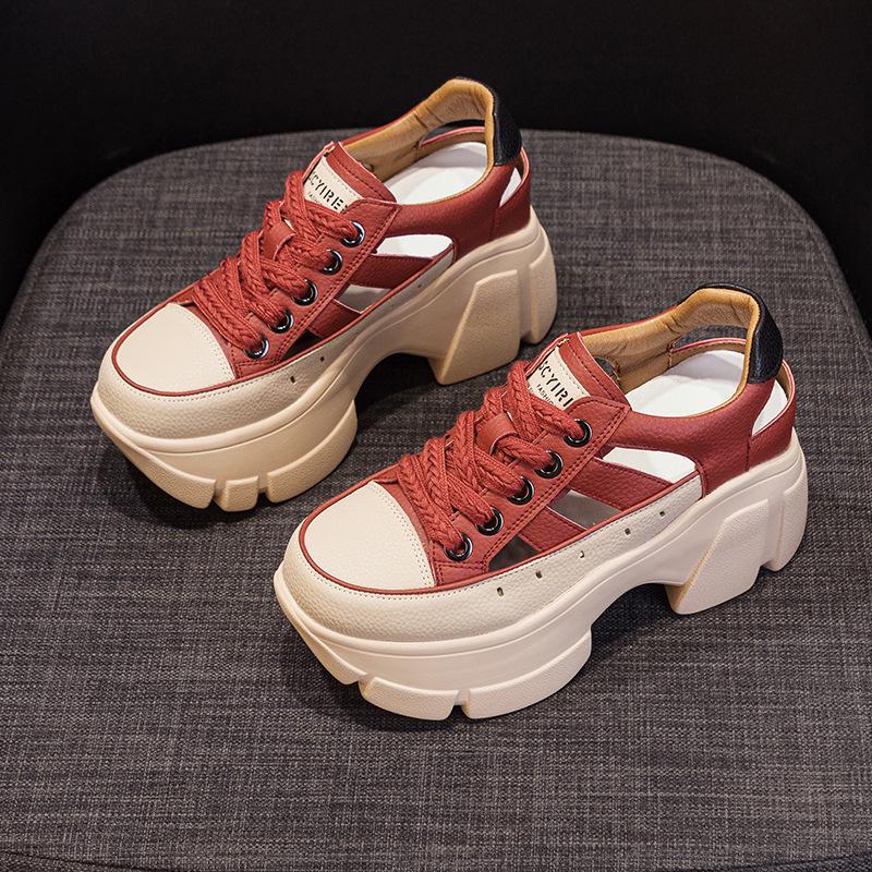 Женские летние сандалии 2024 года на платформе из дышащей кожи с внутренней частью для увеличения высоты