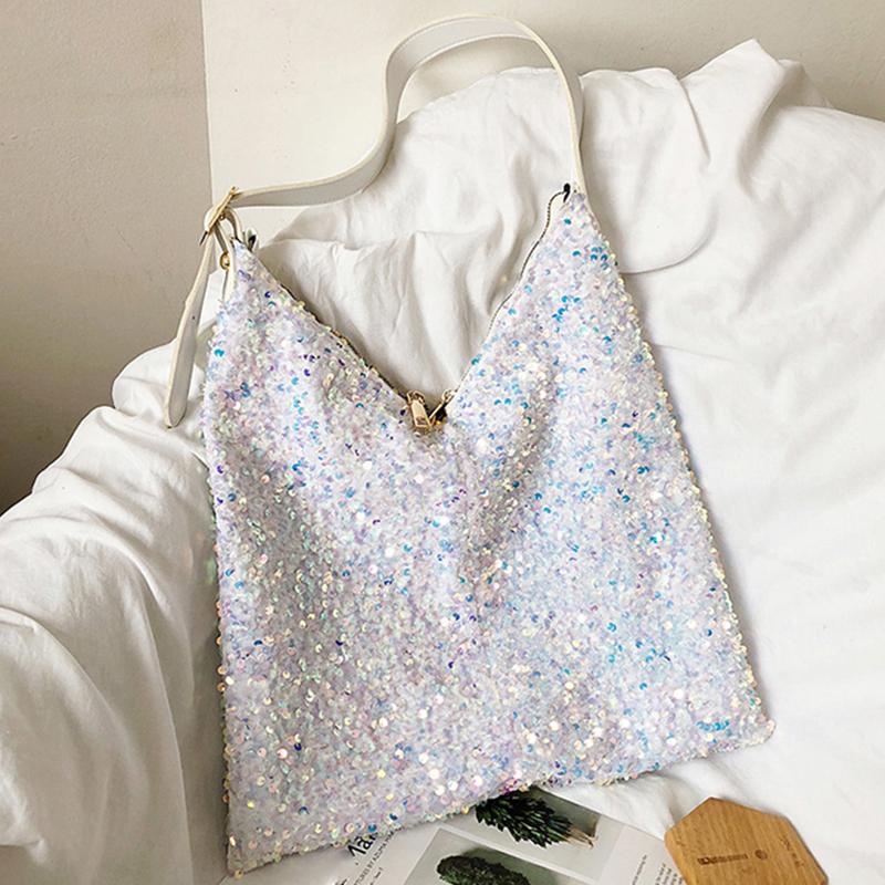Fashion Sequined Shoulder Bag Female PU Leather Bucket Bag Trendy Satchel Crossbody Bag Designer Lady Armpit Purse KTY