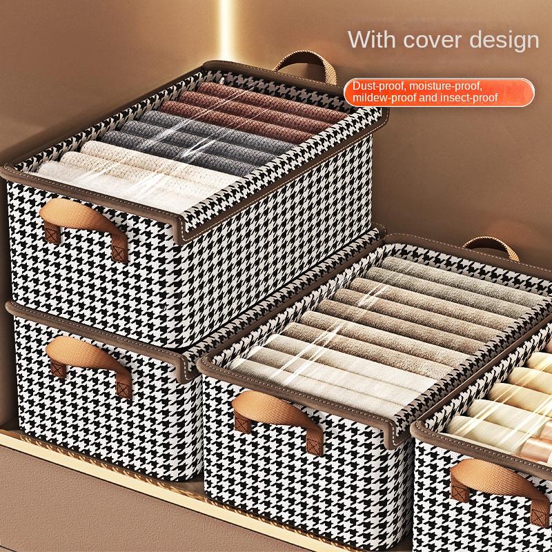 1pc foldable storage box for organizing clothes, with dust cover and handle, bedroom clothes, office documents, kitchen utensils