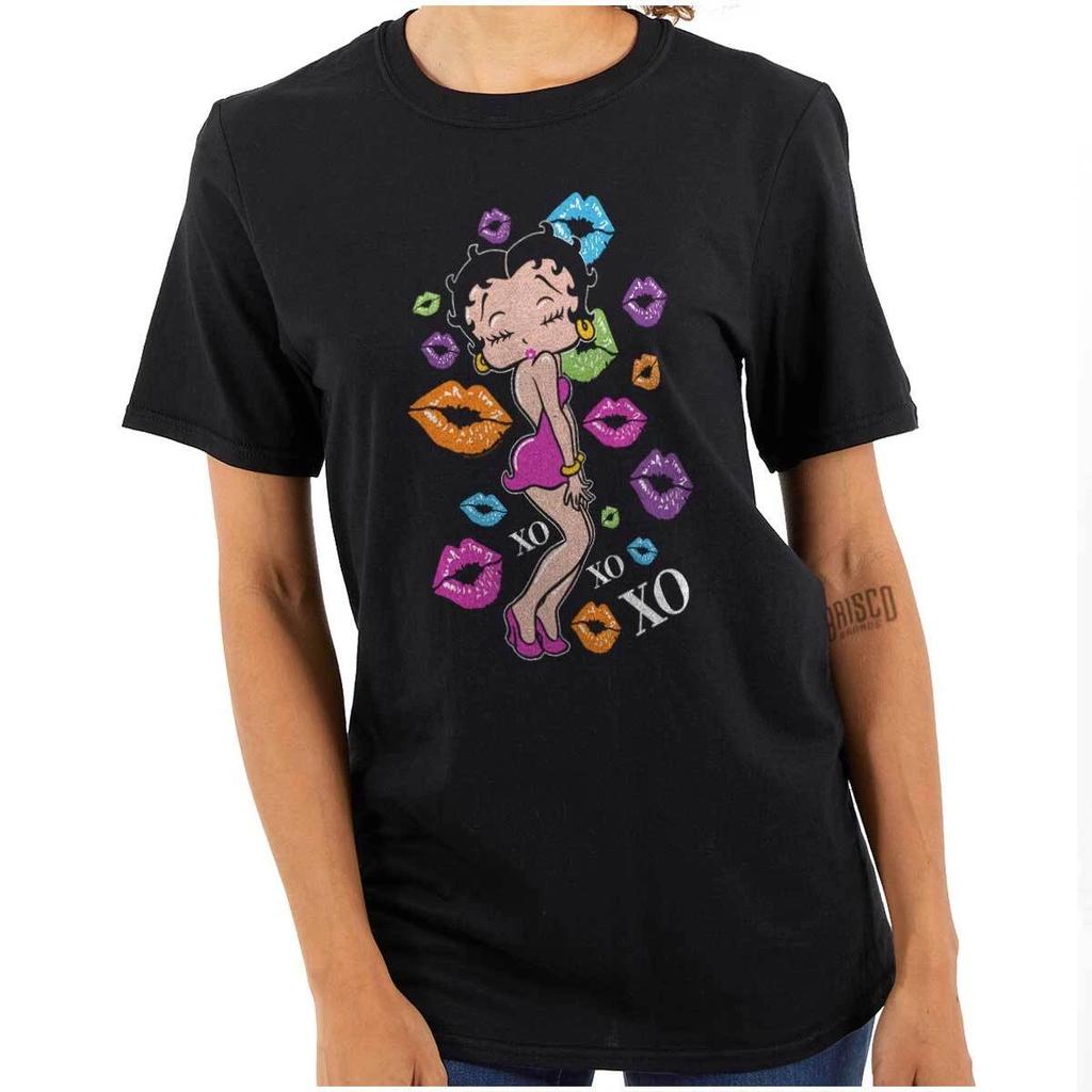 Betty Boop Retro Cartoon Rainbow XOXO Kisses Womens Graphic Crewneck 100% Cotton T-shirt Mens Tees Top Tee