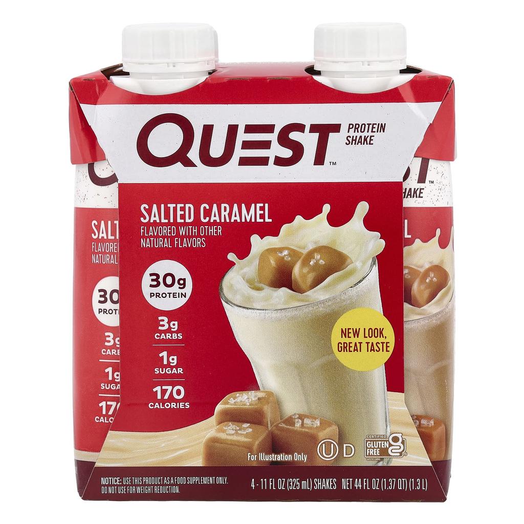 Quest Nutrition Протеиновый коктейль, Соленая карамель, 4 штуки, 11 жидких унций (325 мл) Каждый