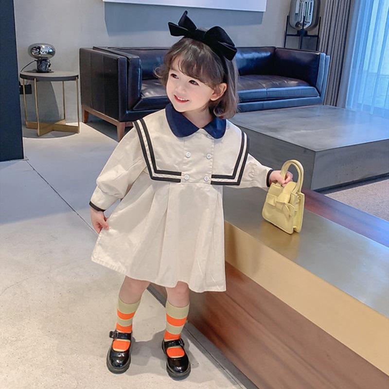 Платье для девочек в студенческом стиле, повседневная детская юбка, однотонное свежее детское платье принцессы
