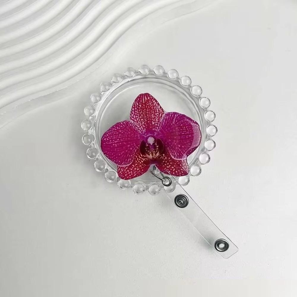 Acrylic Resin ID Card Badge Holder Clip Orchid Design Orchid ID Badge For Women