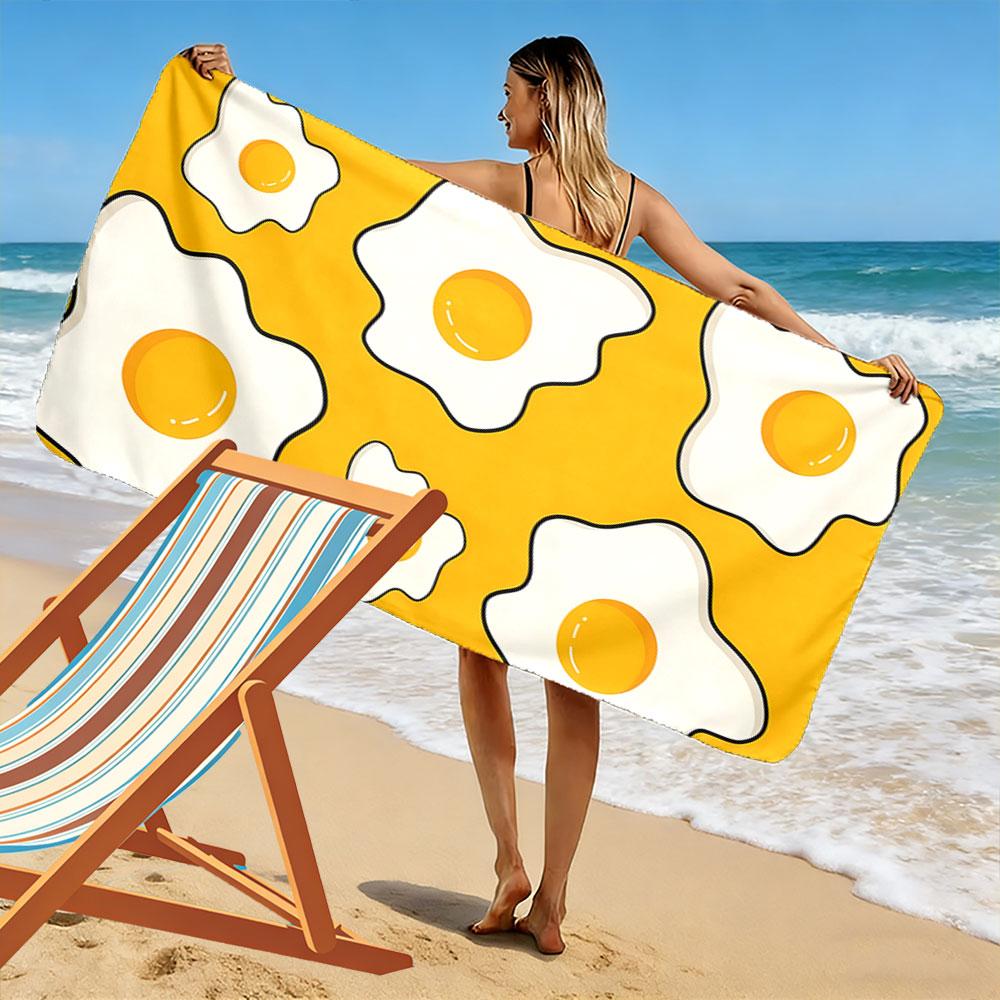 Sunny fried egg vibes Print beach towel, quick drying, suitable for travel, outdoor sports, jogging, the beach and swimming, gift
