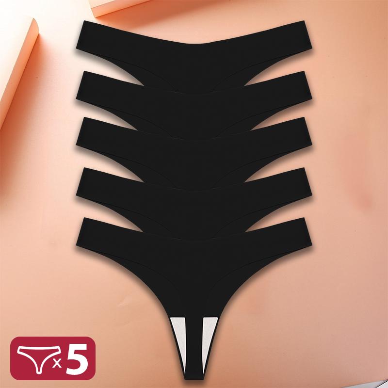 5Pcs/Set Sexy G-String Underwear Female T-back Intimates Lingerie Seamless Low Waist Underpants 10 Color Lady Bikini Panty XS-XL