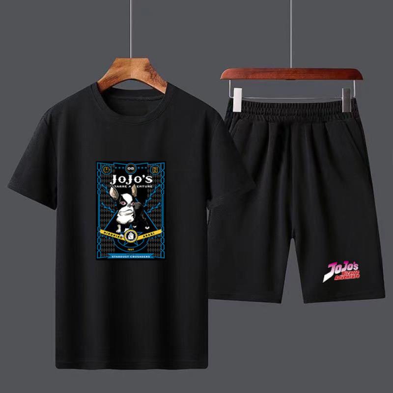Мужской комплект футболок с аниме Jojo Bizarre Adventure, повседневный топ с короткими рукавами для мальчиков, брюки, костюмы, уличная одежда, футболки