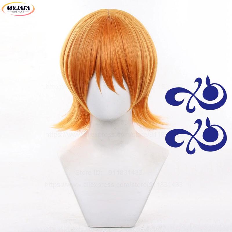 High Quality Nami Cosplay Wig 75cm Curly Wavy And Short Orange Heat Resistant Synthetic Hair Party Anime Nami Wigs + Wig Cap