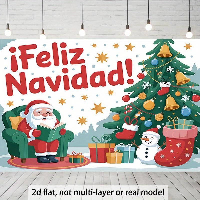 2D flat, 1 large Santa Claus wall banner for indoor/outdoor use, includes snowman, bell and gift
