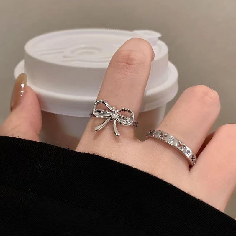 Fashion Trend Pink Crystal Bowknot Heart Rings Zircon Ring Shiny Zircon Rings for Women Girls Party Aesthetic Jewelry N