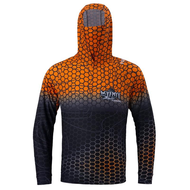 1 Mens Quick-Dry Hooded Fishing Shirt With Face Cover Gradient Honeycomb Print Lightweight Outdoor Performance Top