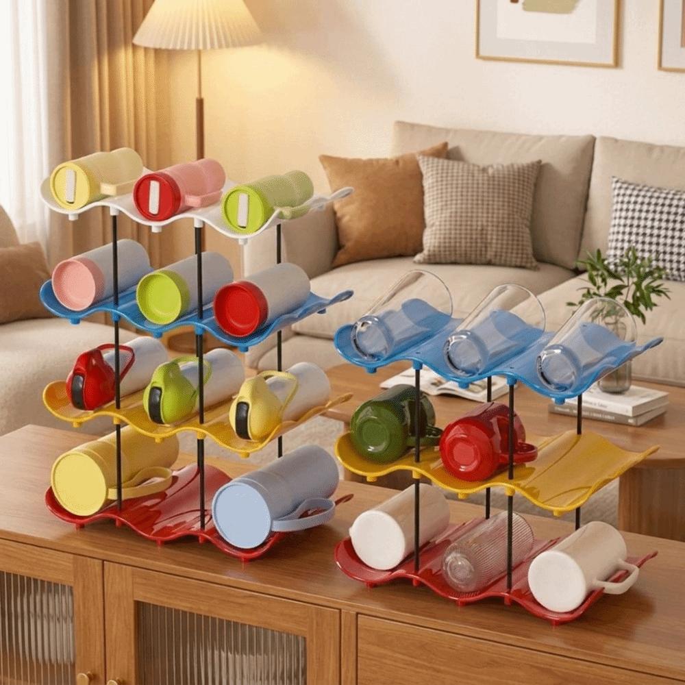Anti-Fall Cup Storage Rack Large Capacity Water Cup Holder Wavy Multi-layer Finishing Rack Pantry
