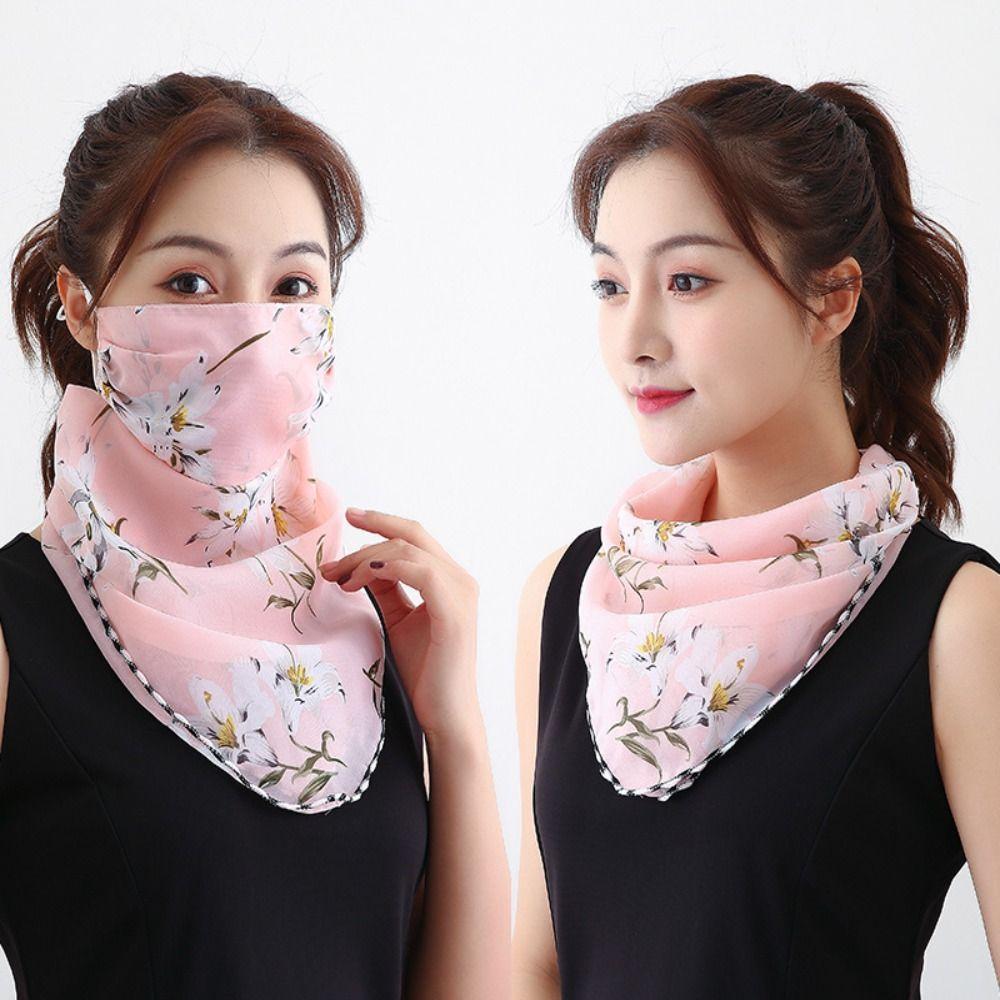 Thin Sleeves Sunscreen Face Mask Chiffon Half Face Cover Scarf Mask Sleeves Set Women's
