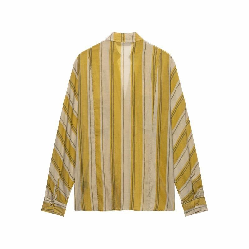 Womens Striped V-Neck Long Sleeve Shirt Relaxed Fit Trousers Set Casual Office Wear