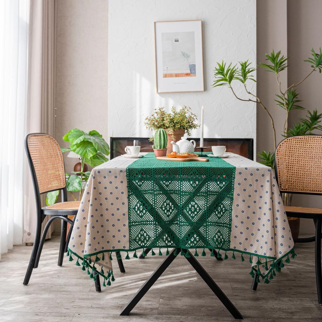 Tablecloth White Plain Color Contrast Hollow Splicing Table Cloth Restaurant Tablecloth