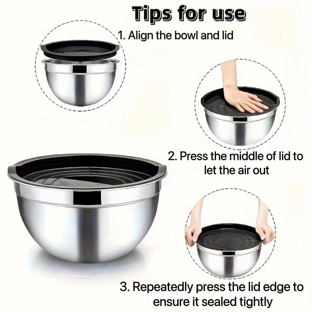 Миска для смешивания с крышкой, Салатница из нержавеющей стали, Металлическая вкладываемая миска для выпечки, приготовления и подготовки, Размер 4,2 кварты (черный)