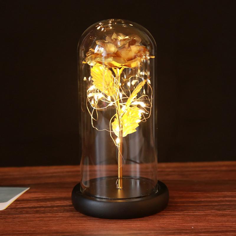 Glass cover gold foil roses, creative Valentine's Day gifts, luminous simulation eternal flower small gifts
