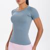 Бесшовная вязаная однотонная дышащая облегающая футболка с коротким рукавом для спорта, бега, фитнеса, йоги, женский топ