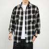 Personalized Double Pockets Fashion Trend Versatile Handsome Men's Plaid Shirt Black and White Shirt