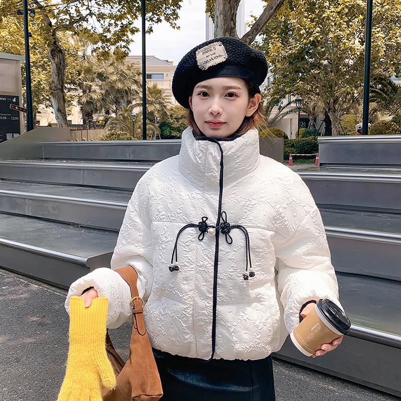 Pearl buckle pink short bread cotton-padded coat women's winter new small fashion foreign style thickened coat