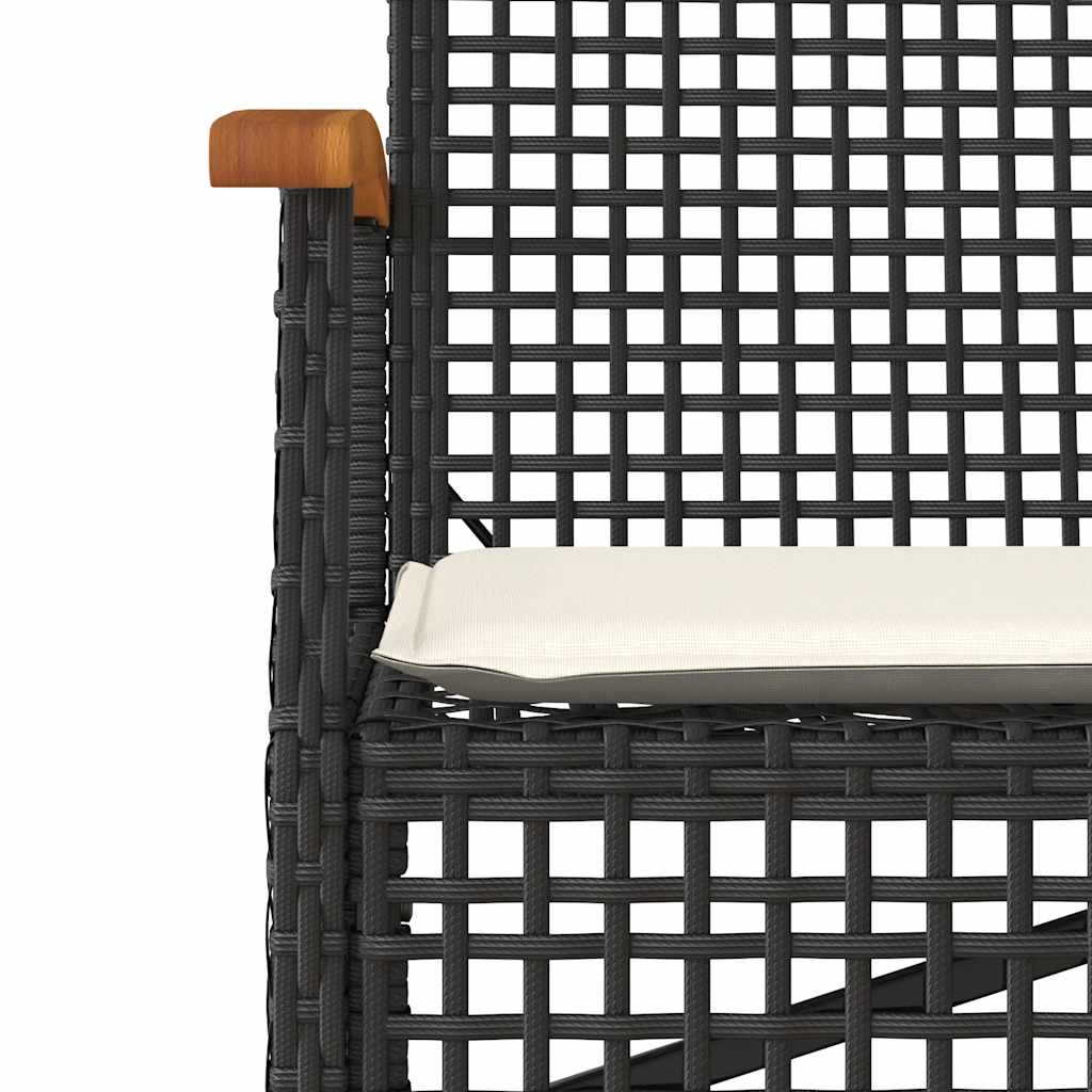 Garden Bench with Cushions Black Poly Rattan & Acacia Wood