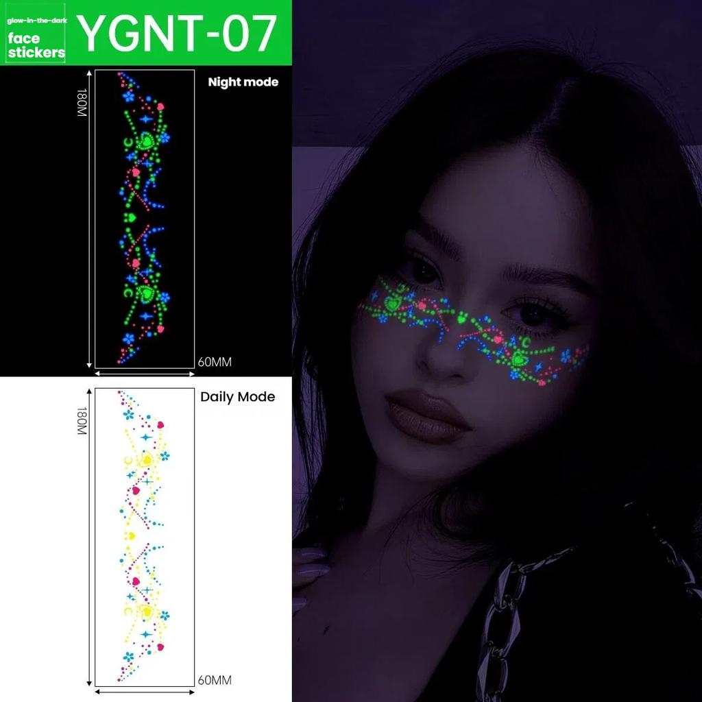 Luminous Face Temporary Tattoo Stickers, Halloween Party Glow In The Dark Face Decor, Multiple Patterns
