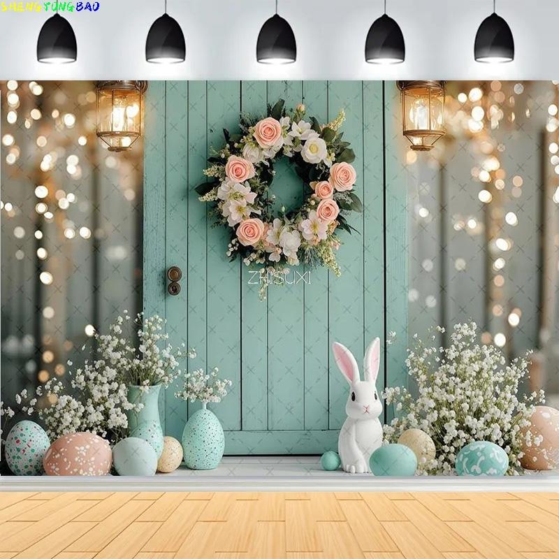 Easter Party Decoration Spring Garden Children's Photography Props Rabbit Colorful Eggs Newborn Portrait Shoot Background FH-32