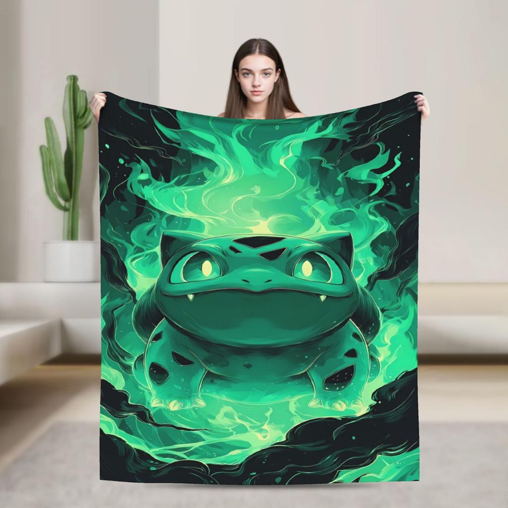 Bulbasaur Leaf Manga Super Warm Blanket Child Plush Throw Blanket Fluffy Outdoor Flannel Bedspread Sofa Bed Cover