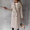 Осеннее длинное свободное шерстяное пальто для женщин, однотонное, средней длины, двубортное, с карманами, женская зимняя куртка, модные повседневные женские пальто больших размеров 24906