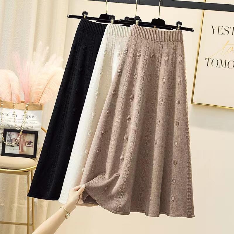 Осень и Зима Вязаная Юбка-зонт А-силуэта средней длины, вязаная длинная юбка с характером