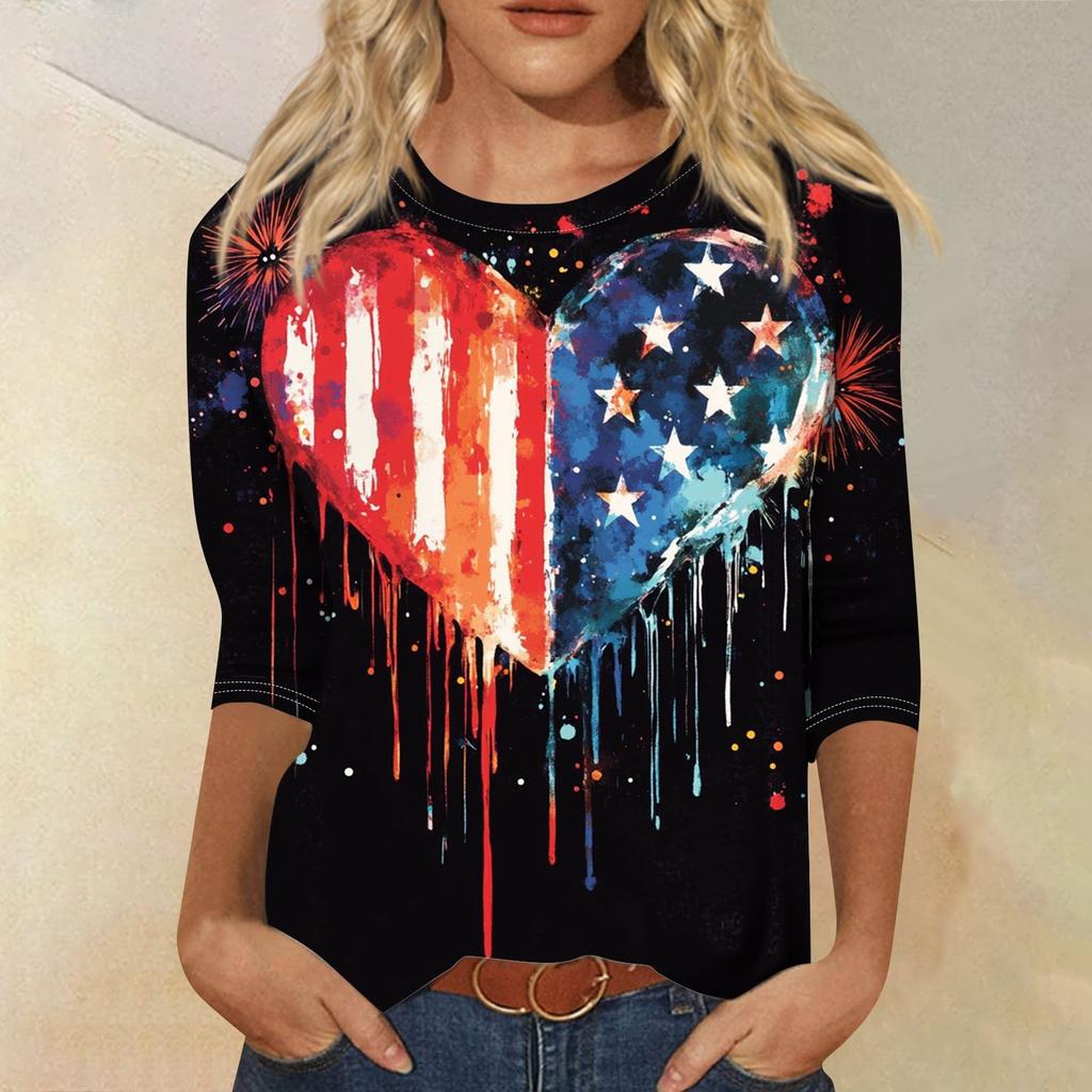 Женская футболка Повседневная футболка с принтом «День независимости», джемпер с круглым вырезом