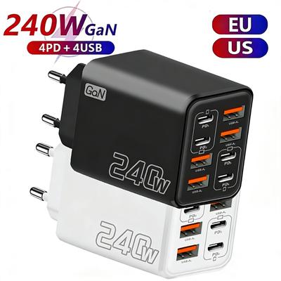 8-в-1 GaN Настольное USB-зарядное устройство для телефона 240 Вт PD Быстрая зарядка 4PD 4USB Для 16 15 Pro Samsung EU US Штекер Адаптер питания