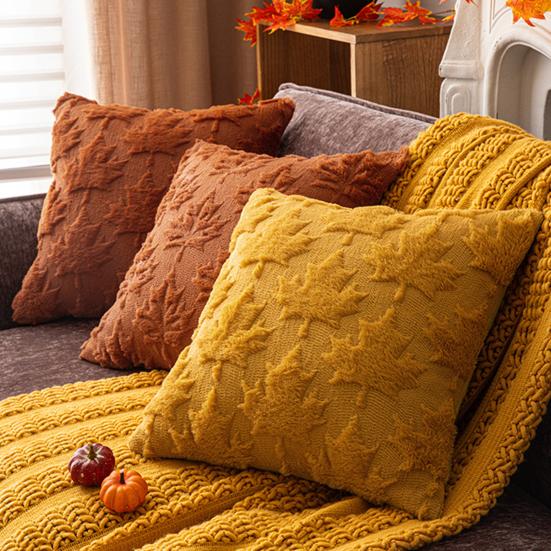 Decorative Pillow Case Embroidery Maple Leaves Pumpkin Pattern Pillow Cover Removable Easy To Clean Washable Throw Pillow Case