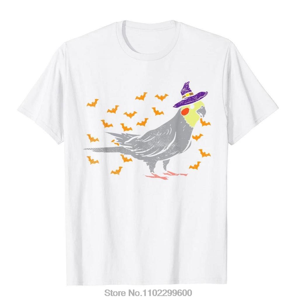 Cockatiel Bird Witch Hat Halloween Tshirt Animal Lover Gift Clothes On Sale Unisex T Shirt Anime Tops Cotton Tees Streetwear