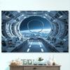 2D flat banner 1 piece - futuristic sci-fi photography background - design of space capsule corridor