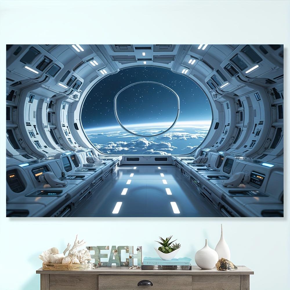2D flat banner 1 piece - futuristic sci-fi photography background - design of space capsule corridor