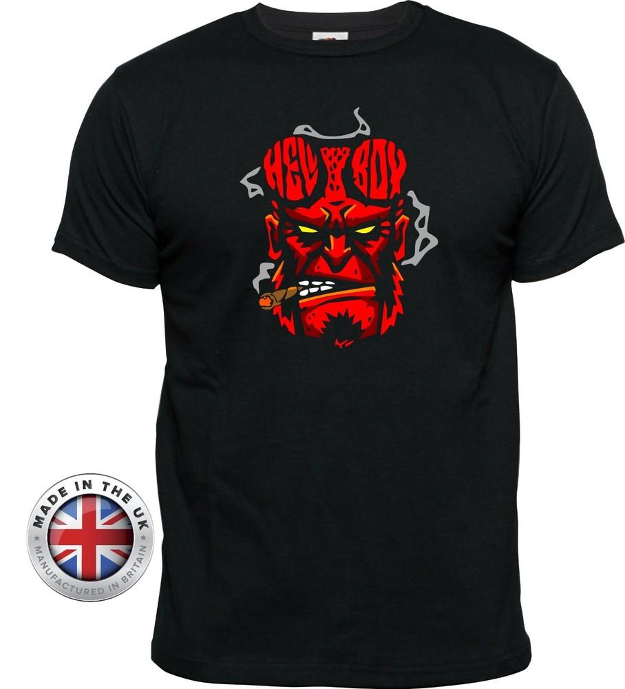 Hell Boy Tshirt Demon Super Hero Printed Black T Shirt UnisexLadies Fitted