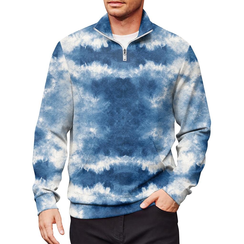 Мужской свободный повседневный свитшот на молнии 1/4, модный топ с длинным рукавом и принтом, с карманами