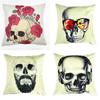 Skeleton Head Throw Pillow Cover With Linen Fabric For Home Decor And Living Room