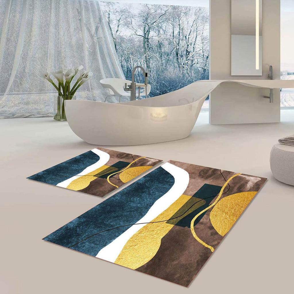 Коврик для ванной, который можно стирать в машине. Нескользящее основание. Можно стирать, устойчив к пятнам от пыли. Набор из 2 ковриков для ванной. Набор B1053.