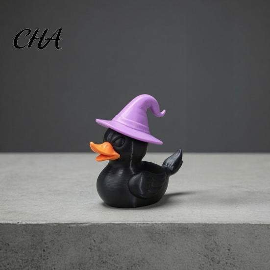 Забавные Хэллоуинские Подарки, Фигурка Черной Утки-Ведьмы, 3D-Печатная Шляпа, Маленькие Фигурки для Стола, Декор, Жуткое Настольное Украшение для Офиса, Дома, Вечеринки