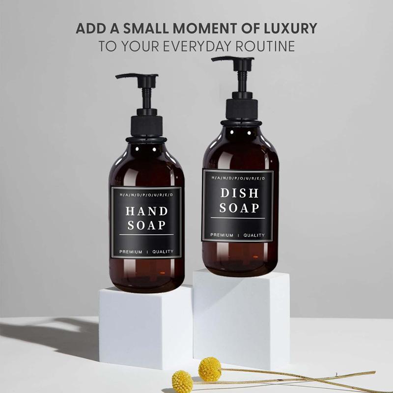 500 мл 2 упаковки дозатора мыла для кухонной раковины с насосом Бутылка для мыла для рук в ванной с водонепроницаемой этикеткой Контейнер для лосьона для ванной комнаты Диспенсер