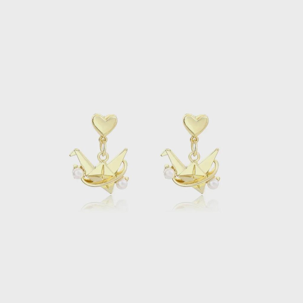 Серебряные игольчатые корейские роскошные серьги-журавлики с жемчугом Love - Niche Design