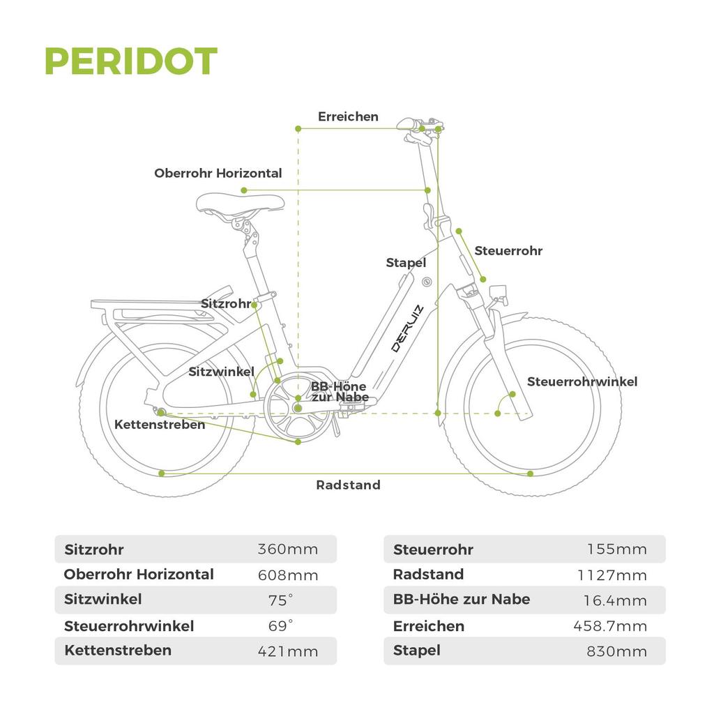 Электровелосипед DERUIZ Складной E-Bike 2.0 Peridot 20", Аккумулятор 48V 500Wh, 8 скоростей, Гидравлические тормоза, Максимальный запас хода 150 км