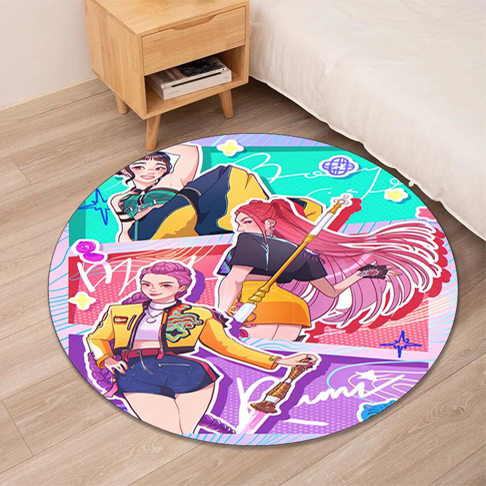 KPop Demon Hunters Printed Round Rug Carpet Chair Rug Area Rug Entryway Doormats,for Office Chair Living Room Bedroom Kitchen Room.