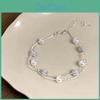Silver Doublelayered Elegant Pearl Bracelet Chic Minimalist Titanium Steel Jewelry Women For