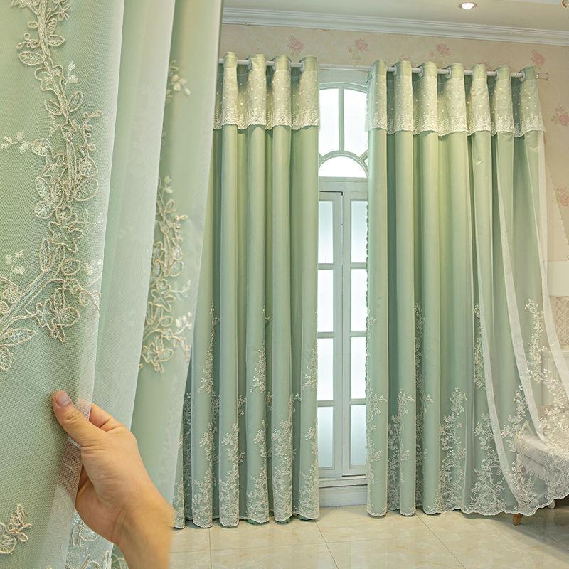 Современный пасторальный стиль, двойная интегрированная кружевная вышитая марлевая занавеска, затеняющая теплоизоляционная занавеска