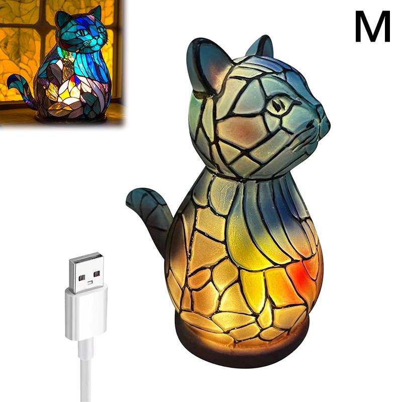 Серия настольных ламп с животными, Витражный кот, Дракон, Волк, Лошадь, Сова, Дельфин, Черепаха, Слон, Настольная лампа-ночник Русалка