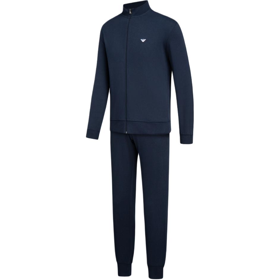 Emporio Armani FW24 Спортивный костюм мужской, повседневный, с длинным рукавом на манжетах, с воротником-стойкой и принтом логотипа, темно-синий 112103-CS590-00135